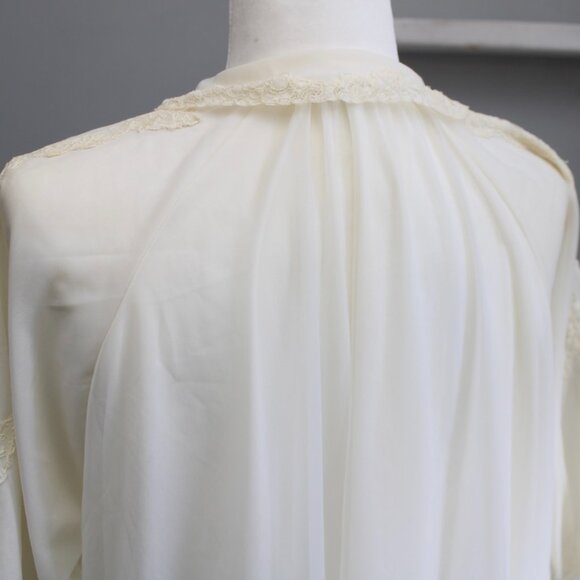 Leonora Vintage Cream Layered Chiffon Pink Ribbon Women's Lingerie Robe Size 10 - Picture 4 of 9